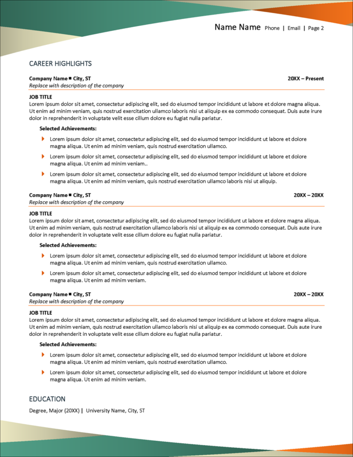 Pivot Resume Template Page 2