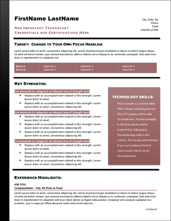 Breakthrough Resume Page 1