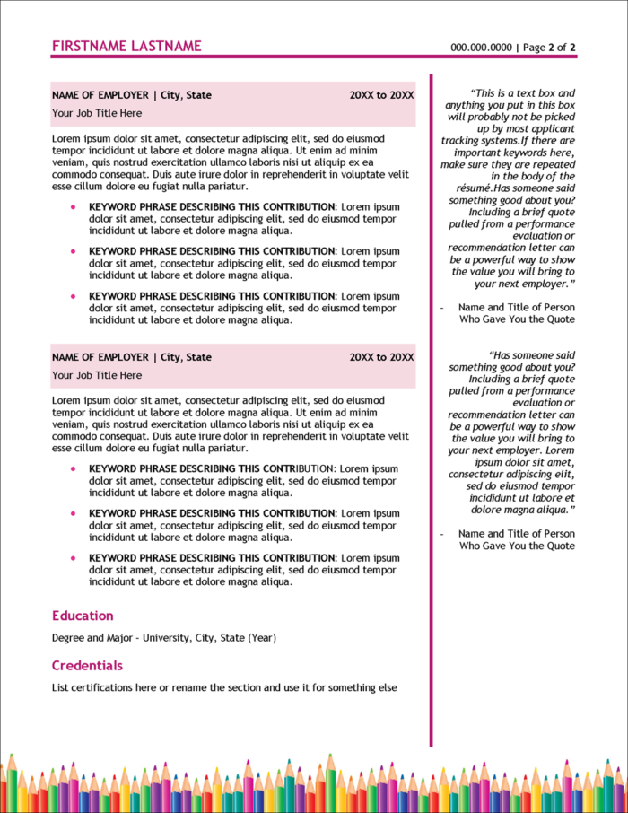 Early Childhood Education Edge Resume Page 2